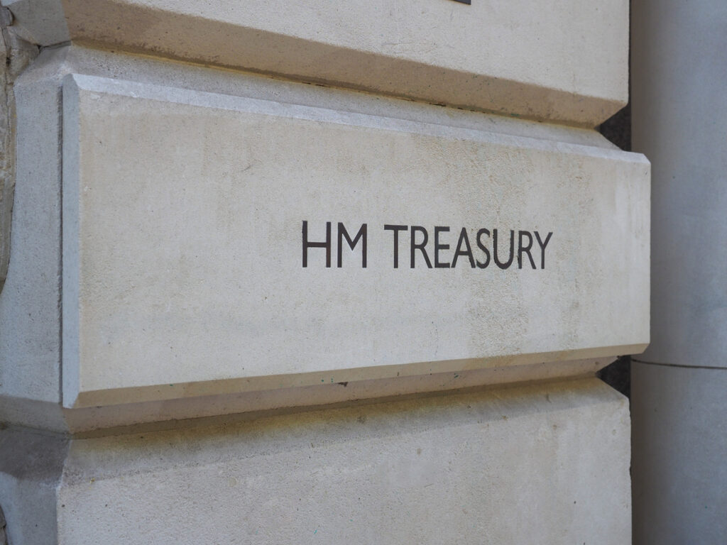 HM Treasury sign in London
